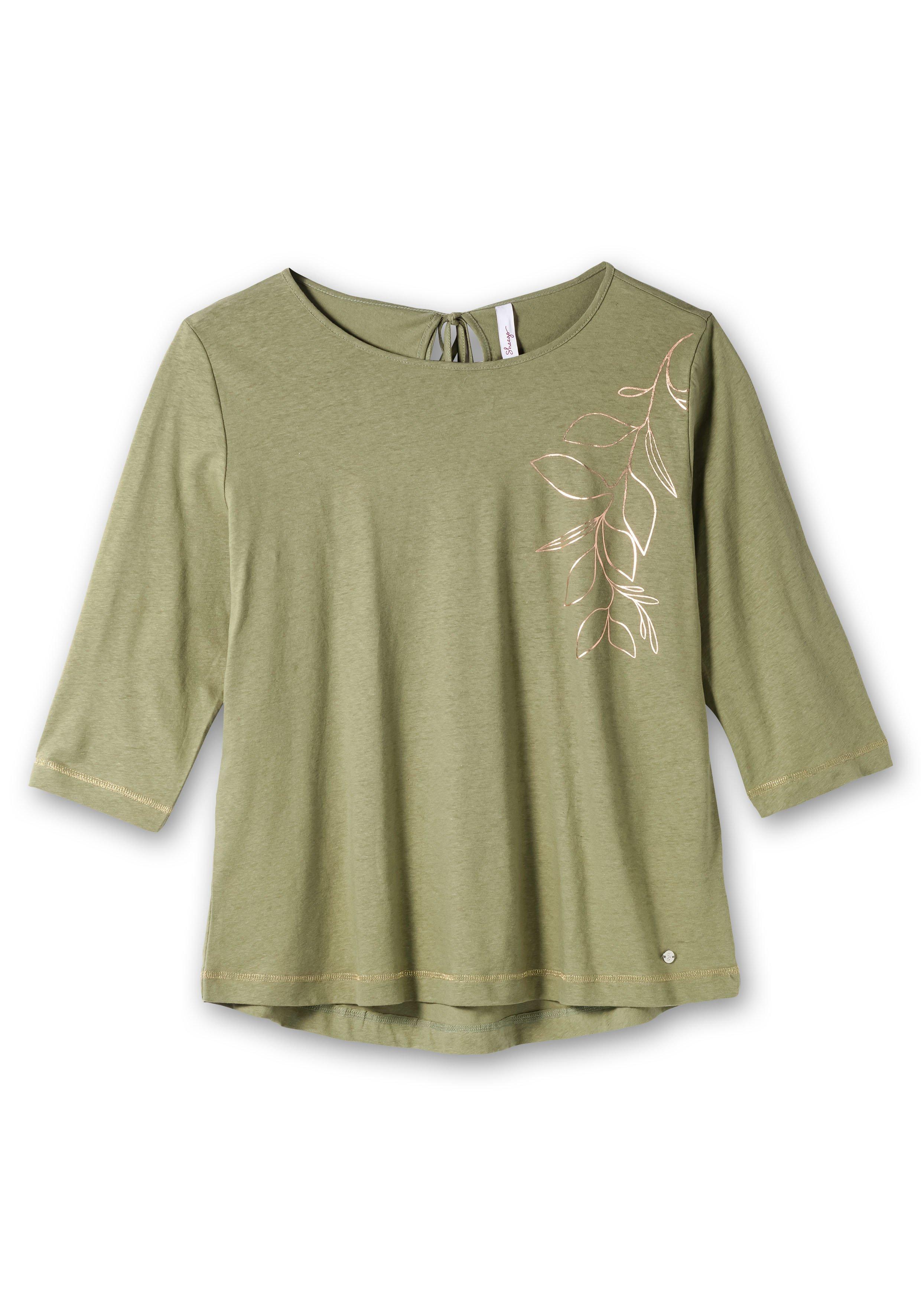 Shirt im Leinen-Mix, mit goldfarbenem Print