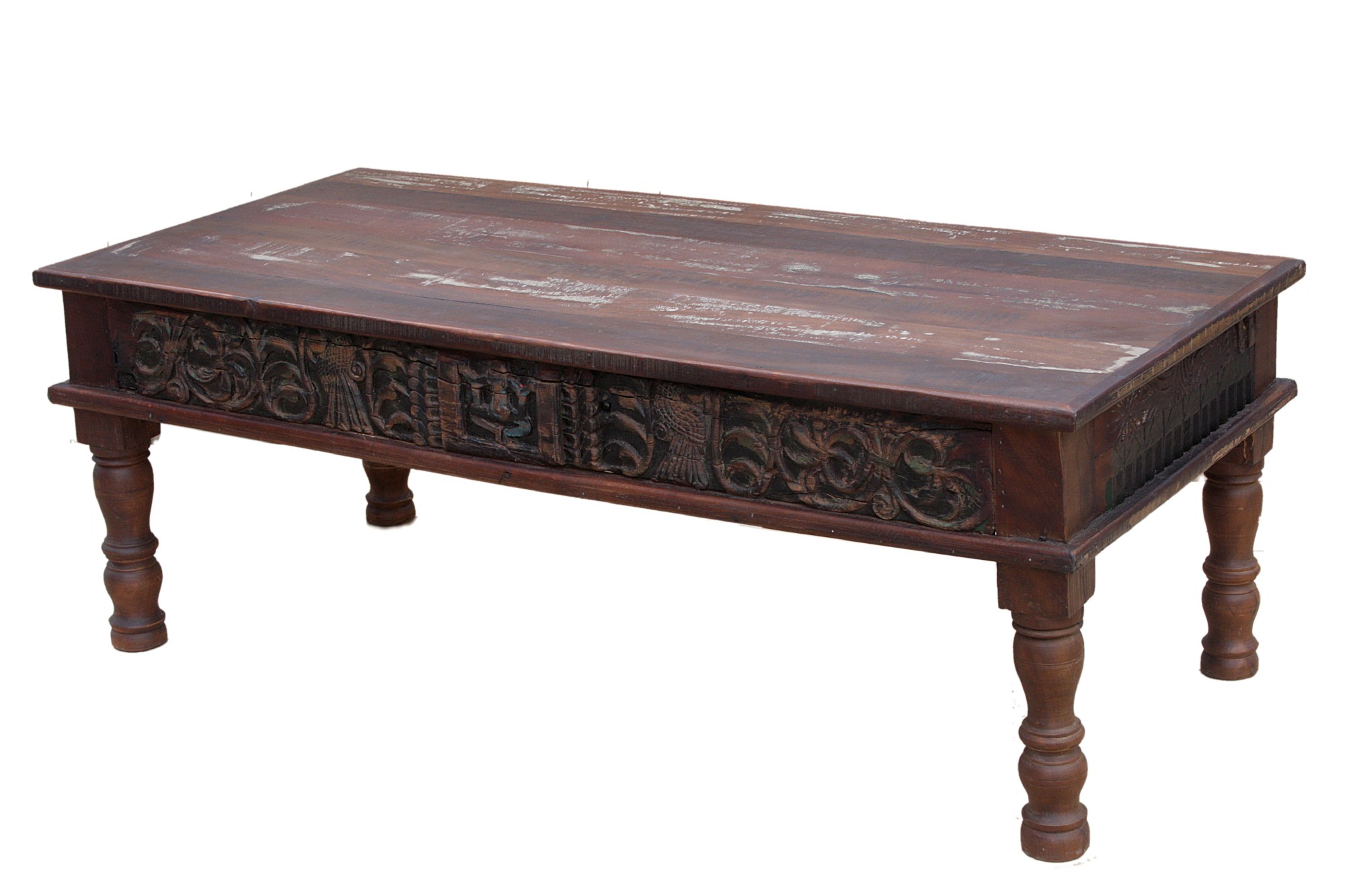 Couchtisch mit individuellen Schnitzereien, B 130 cm, T 60 cm, H 47 cm von fischer's lagerhaus