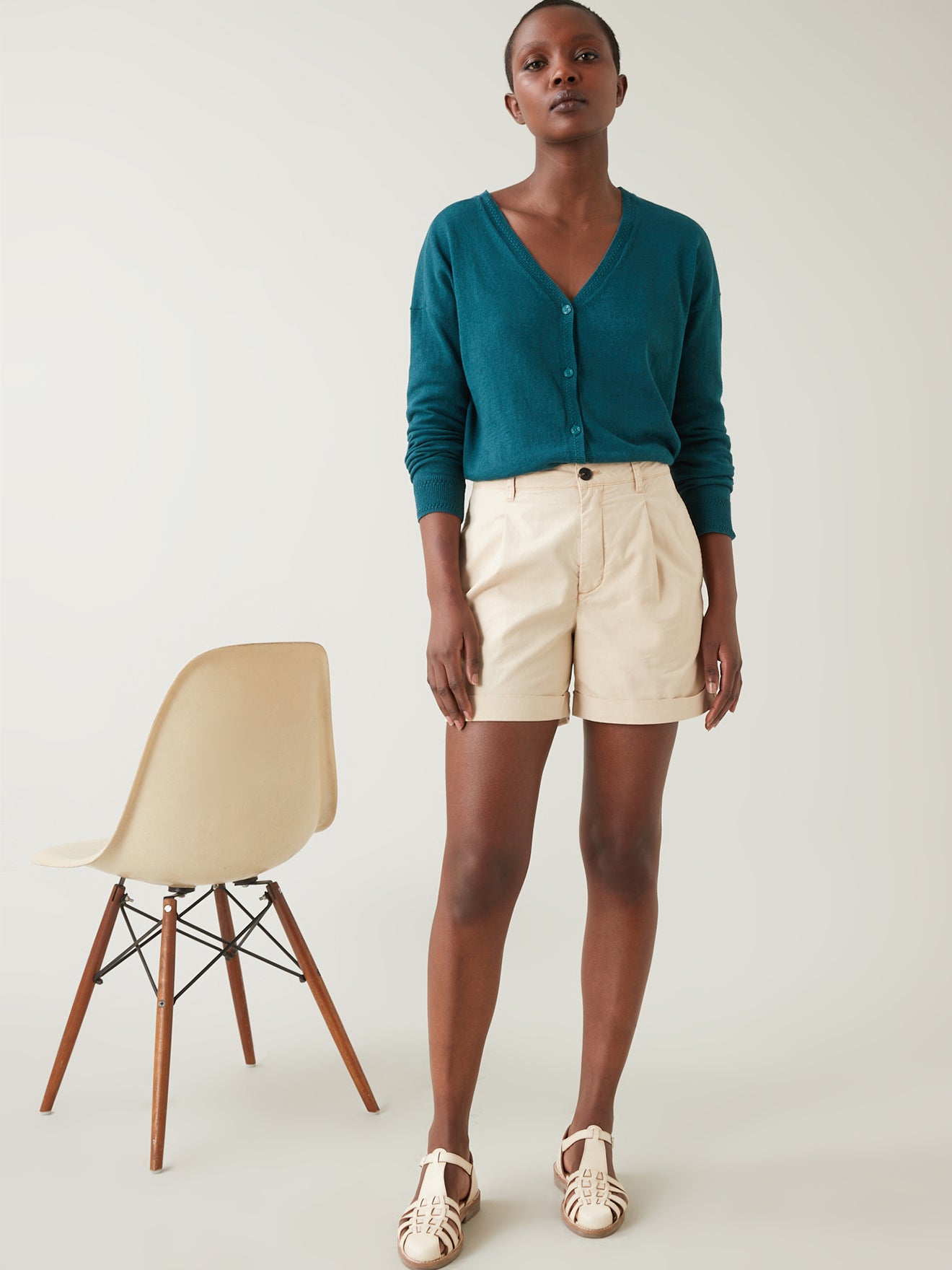 Short chino coton et lin femme