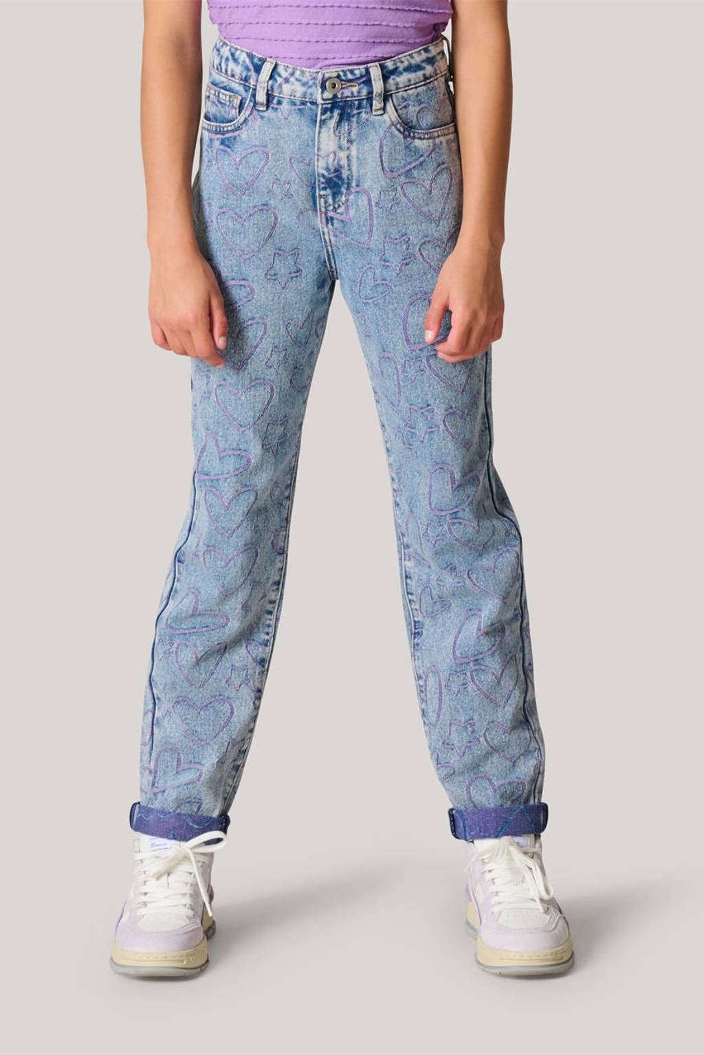 Shoeby mom jeans met hartjes blue denim