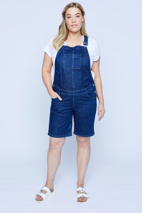Bellieva-Latz Bermuda, Denim, verstellbare Träger, Biobaumwolle, GOTS