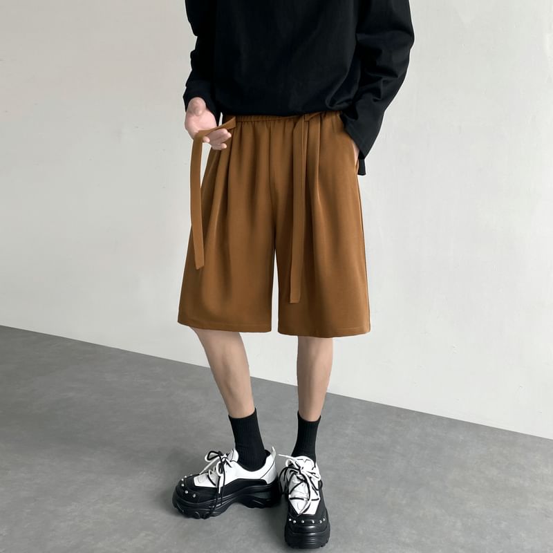 Breeson - Mid Rise Plain Wide Leg Shorts
