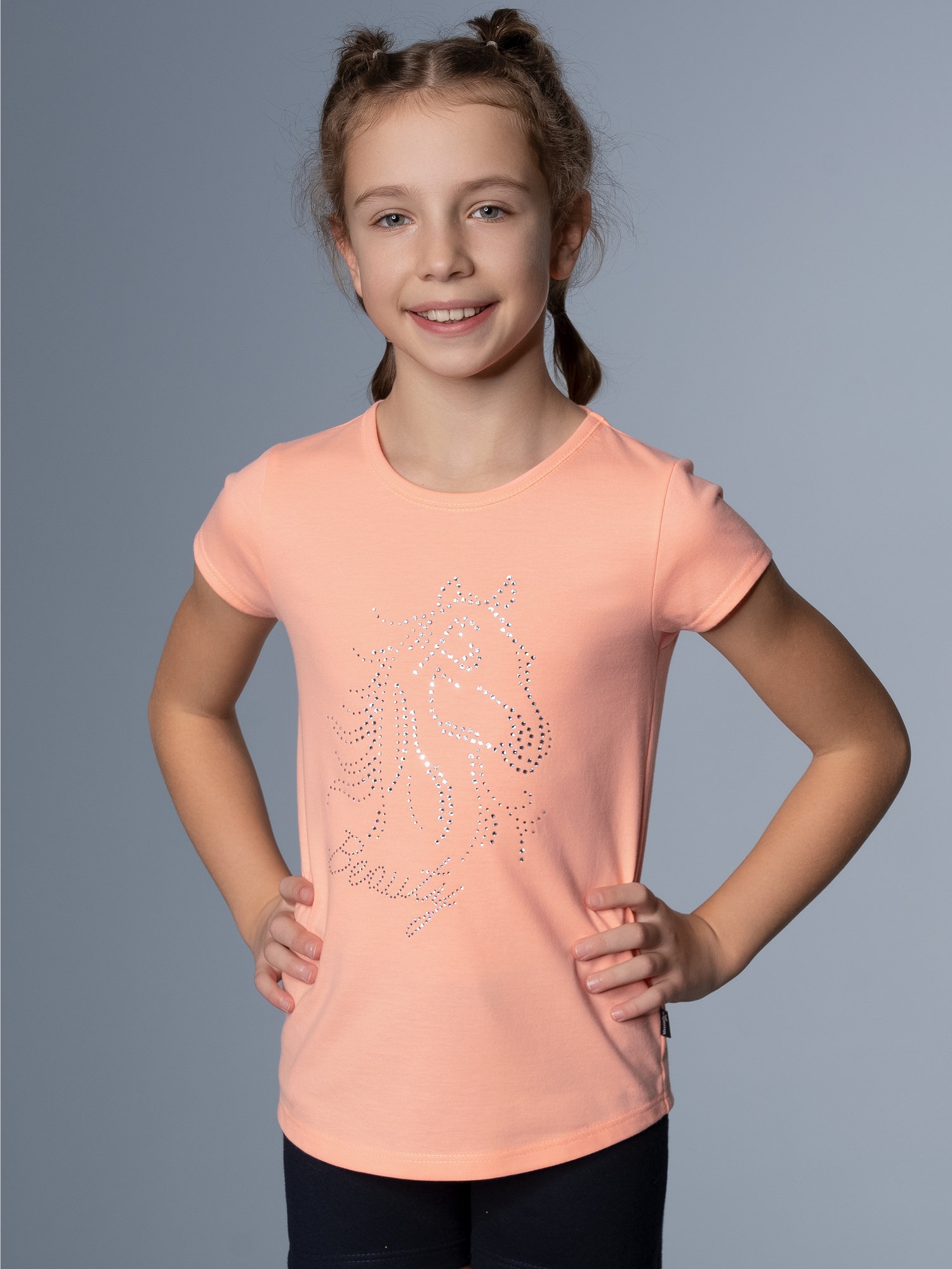 T-Shirt mit Glitzer-Pferd Apricot