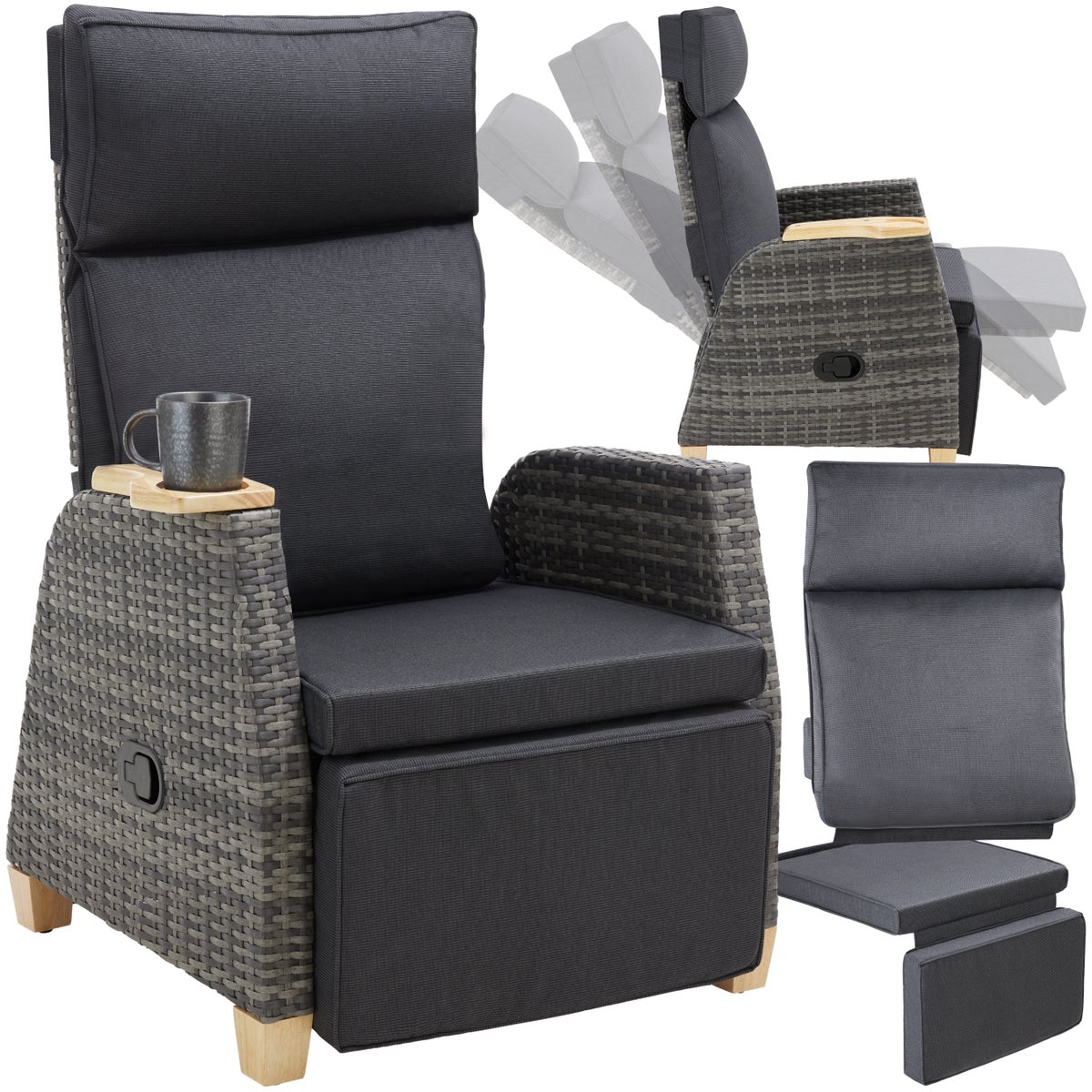 Rotan fauteuil tectake Pescara met aluminium frame 68,5 x 67 - 128 x 87 - 104 cm
