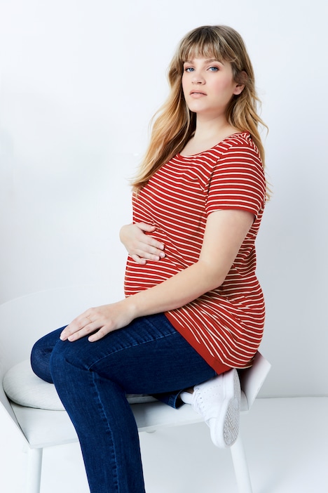 Bellieva-Shirt, doppellagig, Ringel Shirt, längeres uni Top, Biobaumwolle, GOTS