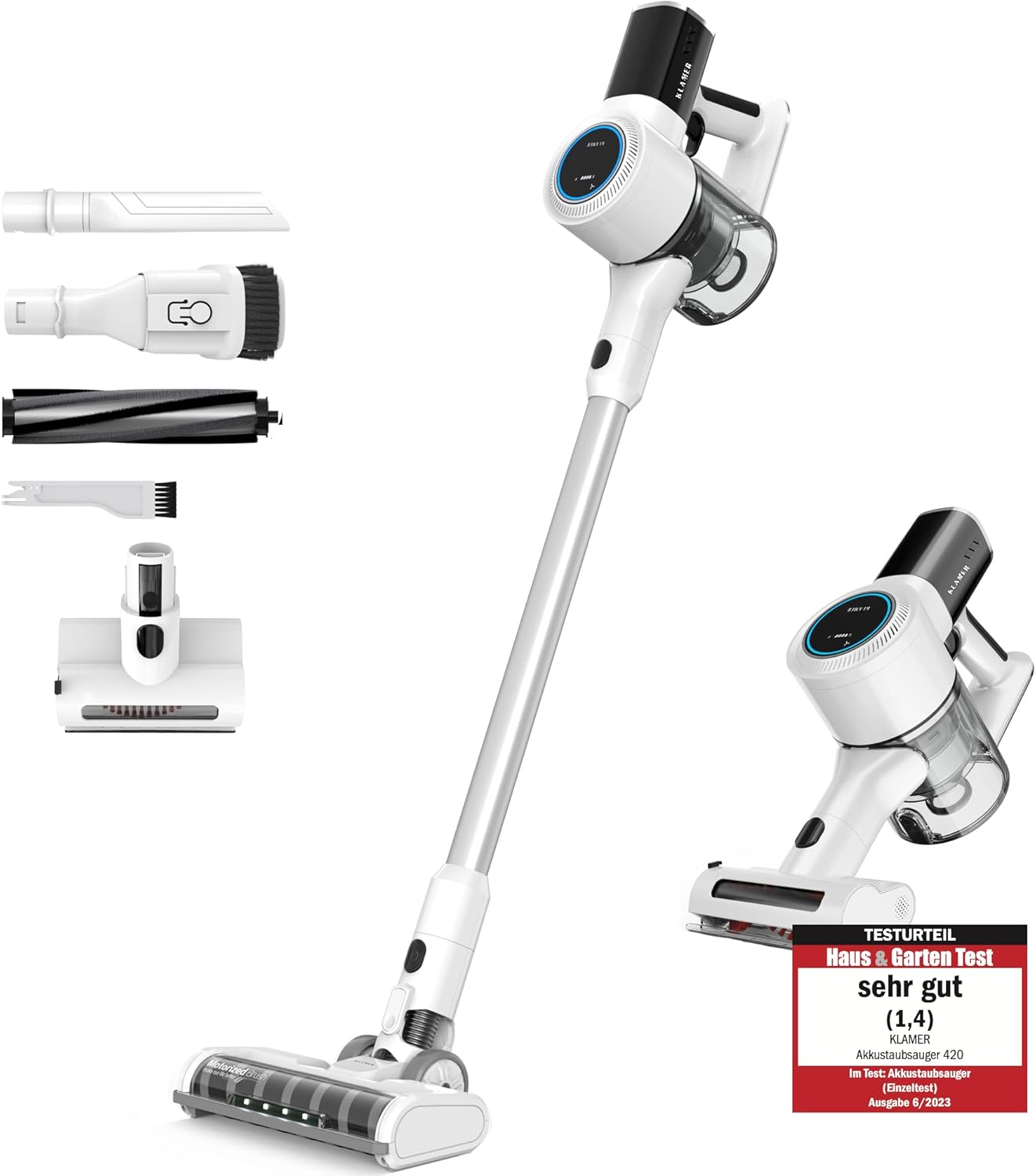 KLAMER Akku Staubsauger, 2-in-1 Staubsauger kabellos & Handstaubsauger, Akkulaufzeit bis 45 min, Akkustaubsauger mit HEPA Filter für Teppich, Auto & Hartböden