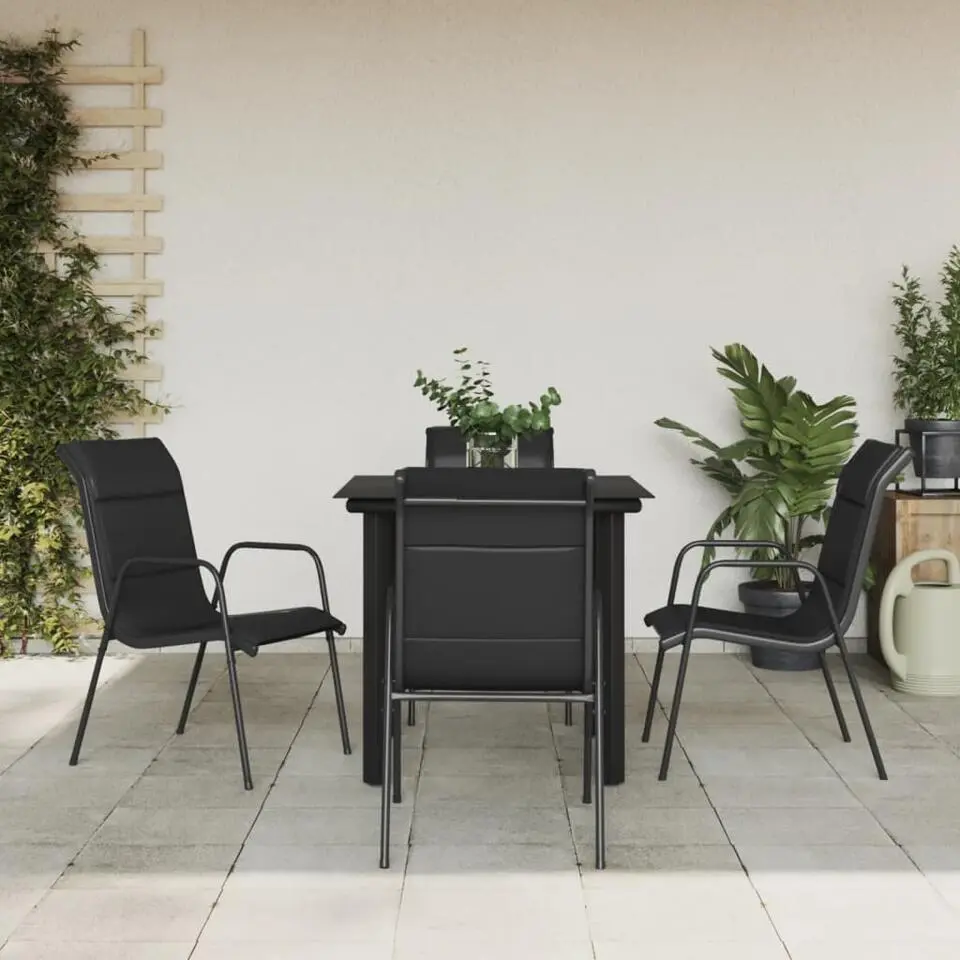 vidaXL - 5-delige Tuinset - Zwart - Textileen met voering en staal - 80x80 cm