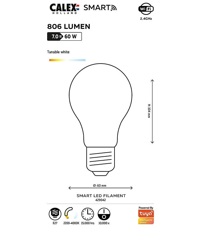 Calex E27 7Watt Smart Home Softline Wifi 2200 - 4000K