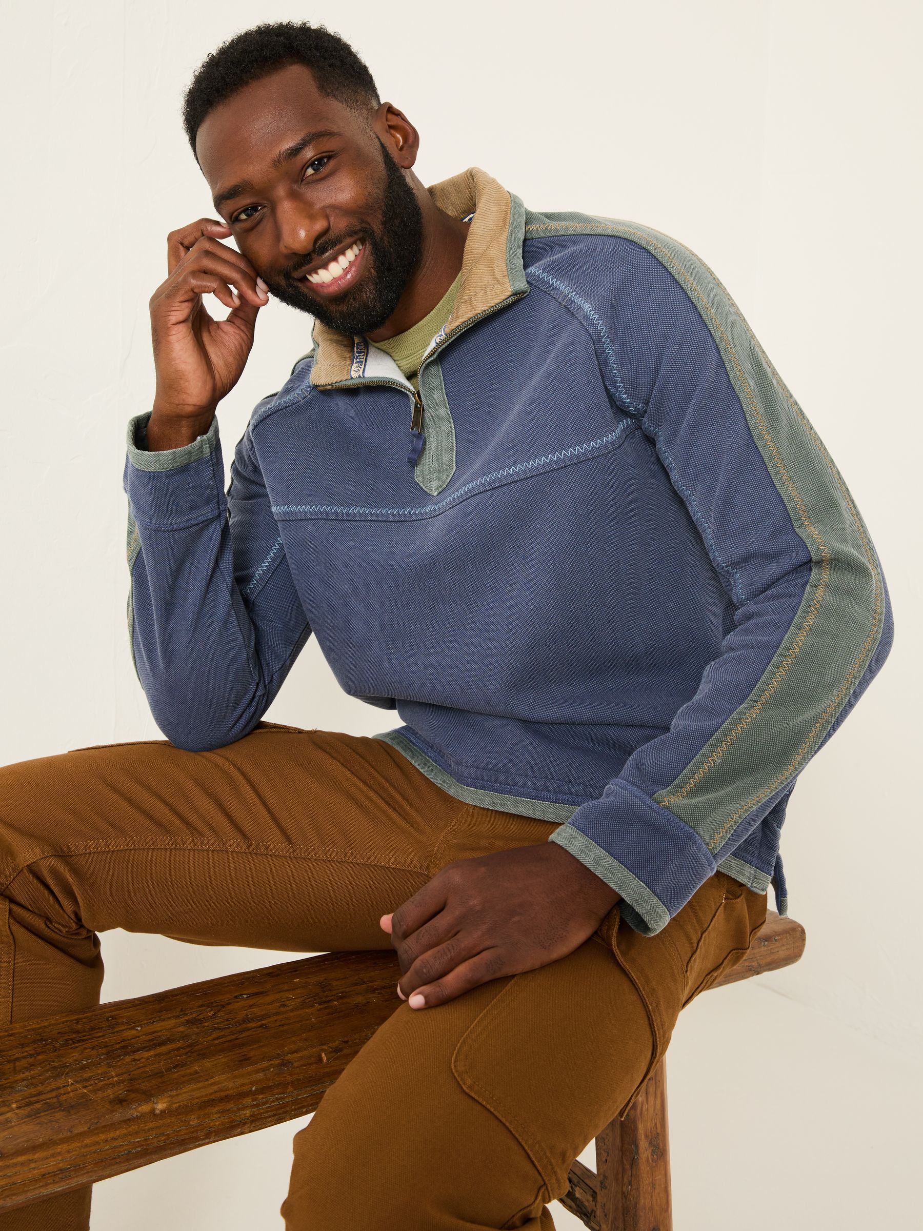 FatFace Airlie sweater met inzetstuk en korte rits van 100% katoen