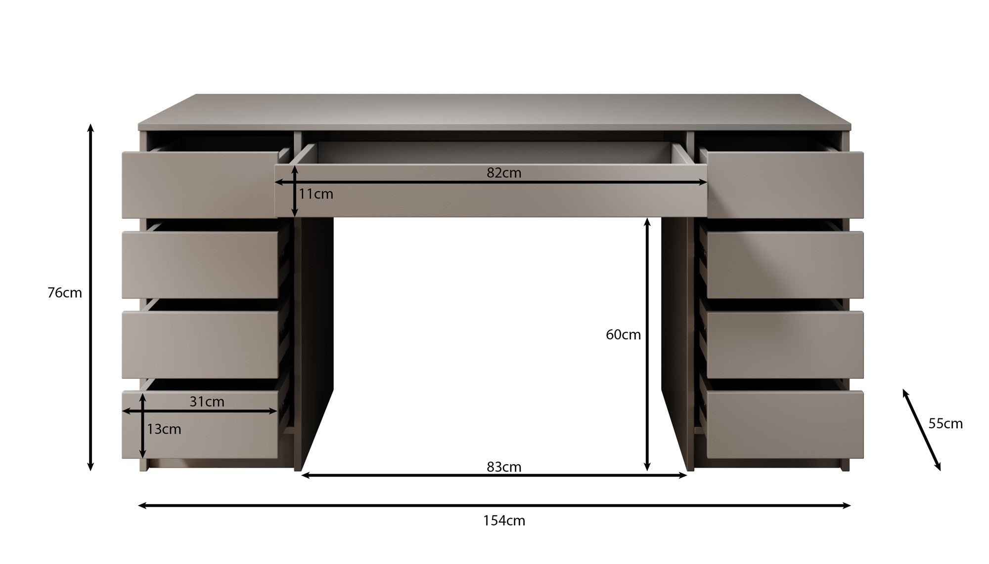 Avio 2 - Bureau - Wit hoogglans - 154x55 cm