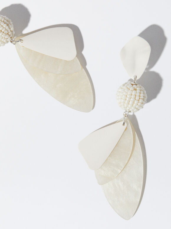 Brincos de resina com miçangas - Branco
