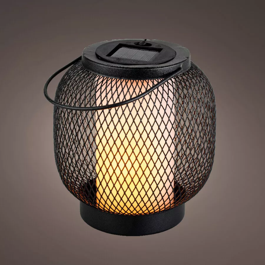 Lanterne solaire métal à LED (H15 cm) Croisillon Noir et blanc chaud