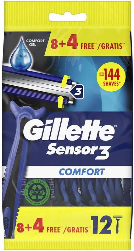 Gillette - Sensor3 Comfort - Wegwerpmesjes - 8+4 stuks