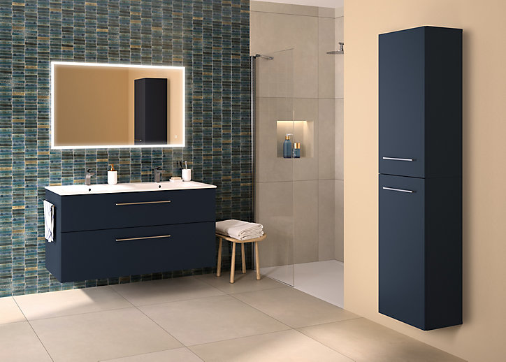 Ensemble meuble sous vasque l.130 cm bleu + vasque céramique Selva Geberit