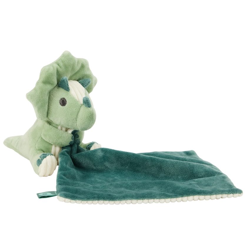 Doudou mouchoir en velours Carlos le Tricératops - Vert