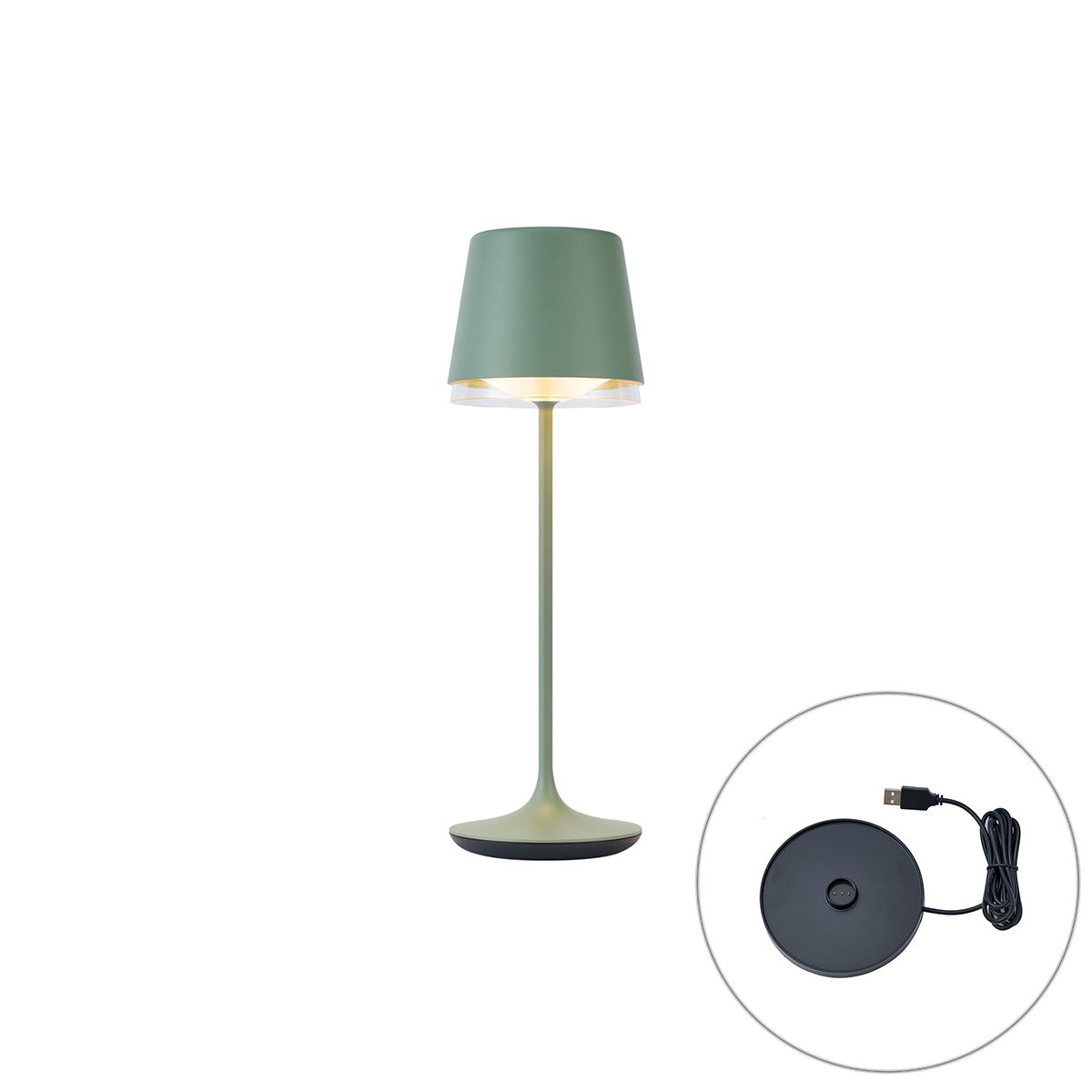 Tafellamp groen incl. LED IP65 oplaadbaar met laadstation - Bass