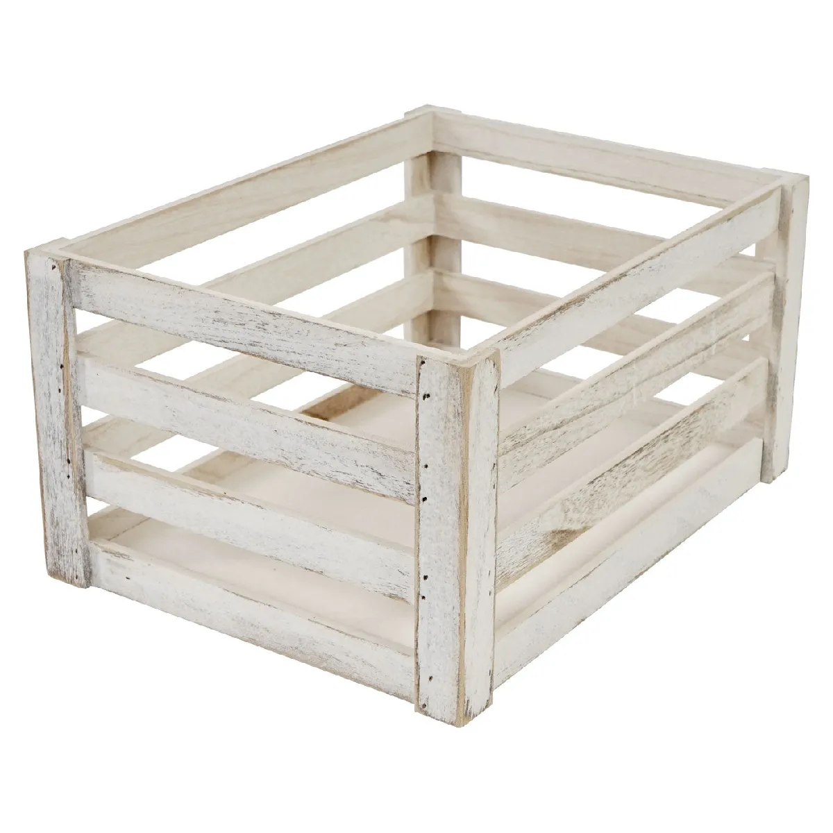 Decoshop26 Ensemble de 3 Caisses en Bois - Blanc Vieilli
