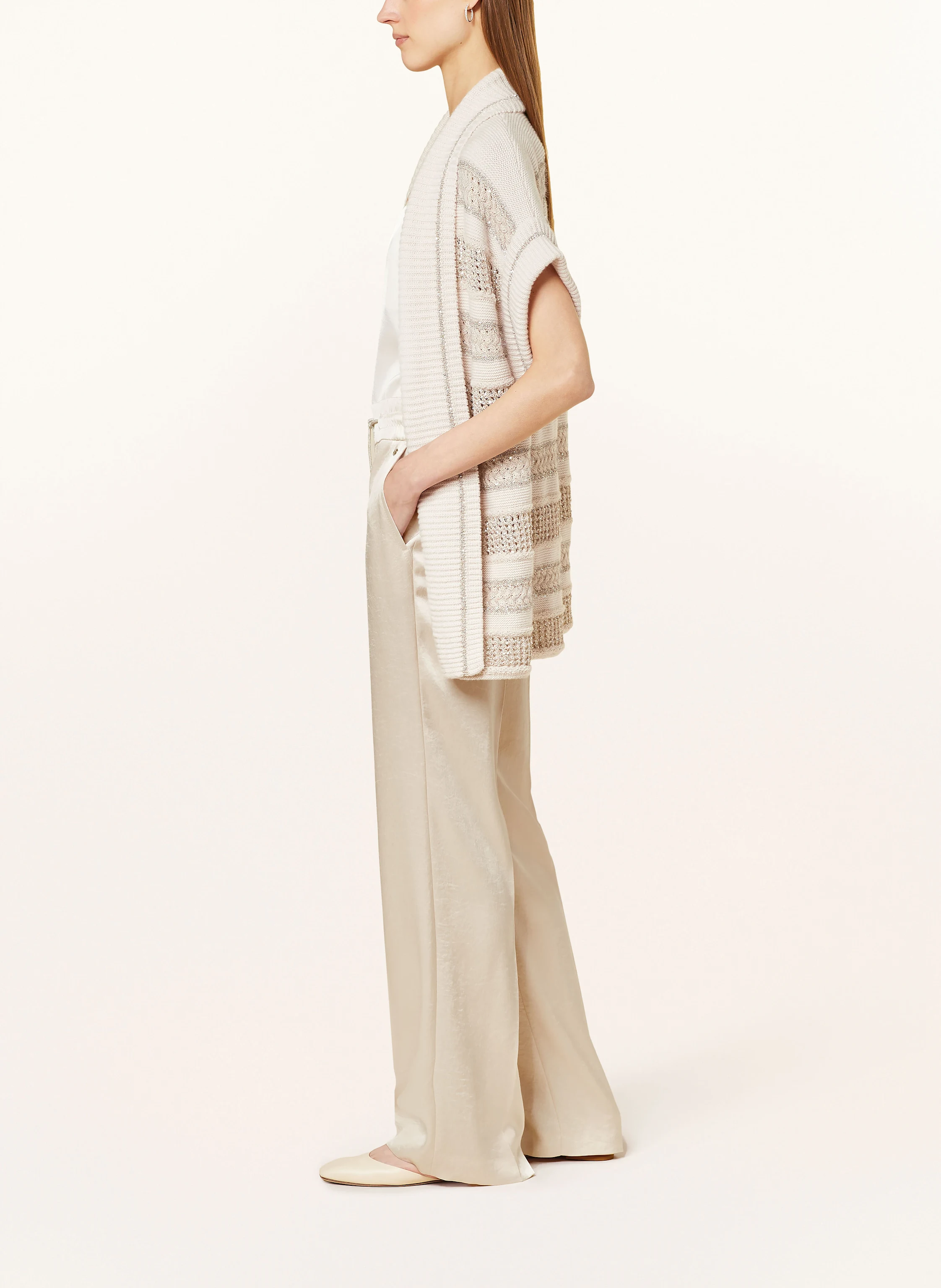 MARC CAIN Marlenehose aus Satin mit Schmucksteinen