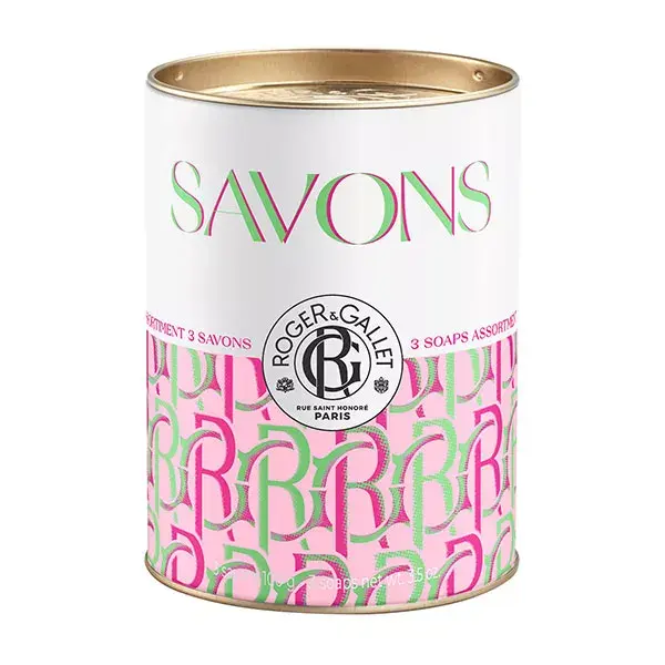 Conjunto de presente Roger & Gallet com 3 sabonetes benéficos: Folha de chá de rosas e Chá de rosas, 100g