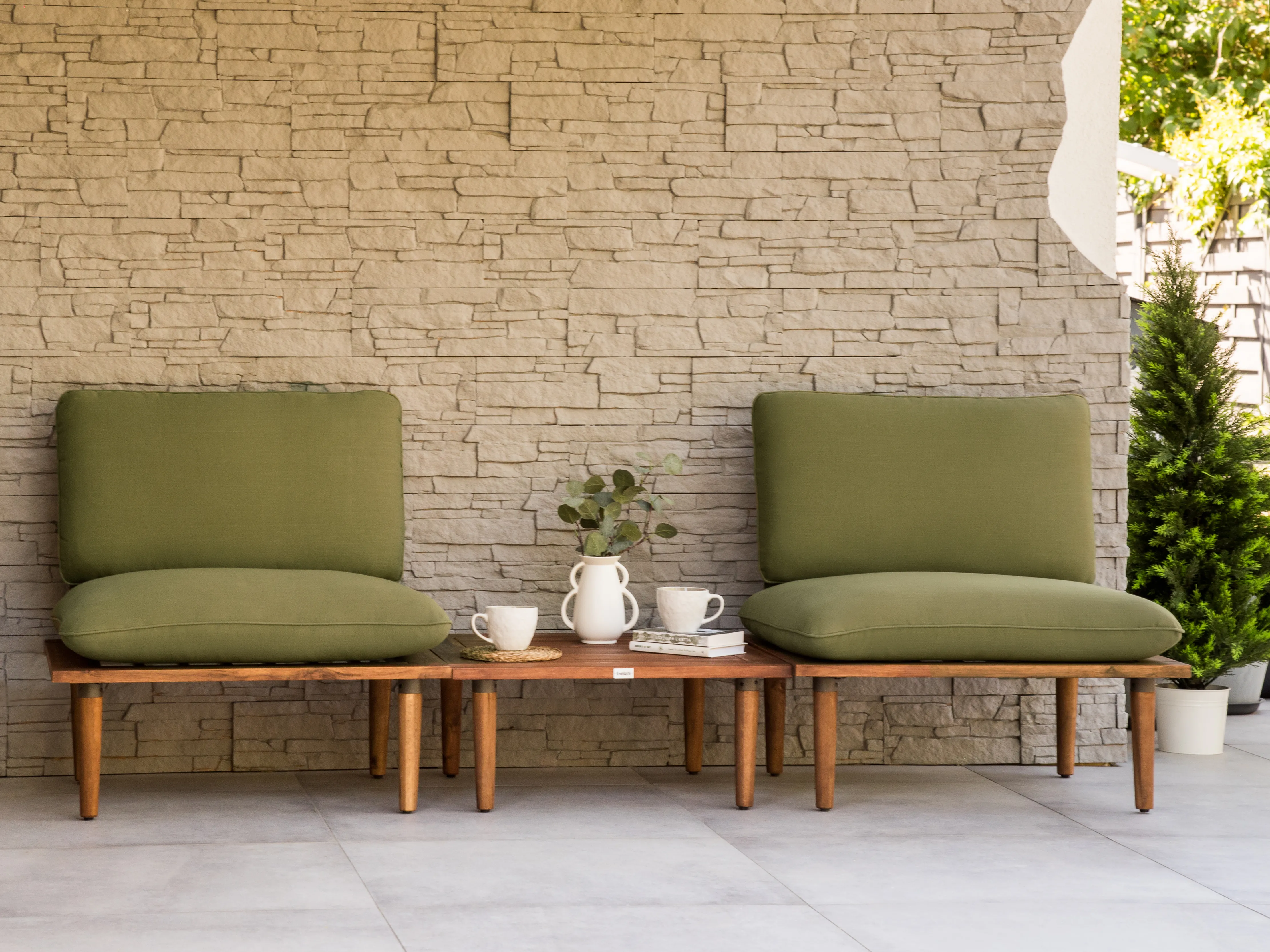 Loungeset met tafel 2-zits FRASCATI modulair Gecertificeerd acaciahout Olijfgroen