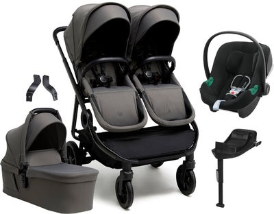 Beemoo Pro Twin 2 Søskenvogn inkl. Cybex Aton B2 & Base, Mocha Grey