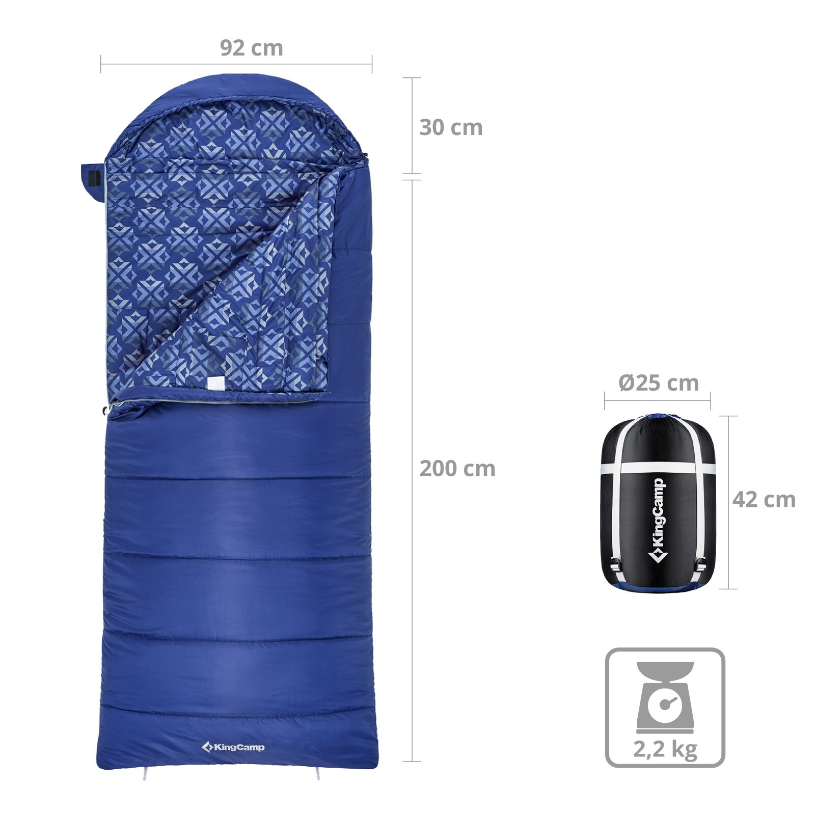 KINGCAMP Mumienschlafsack Superior 400XL 3 Jahreszeiten Schlafsack XL Lang -18°C Variante: R