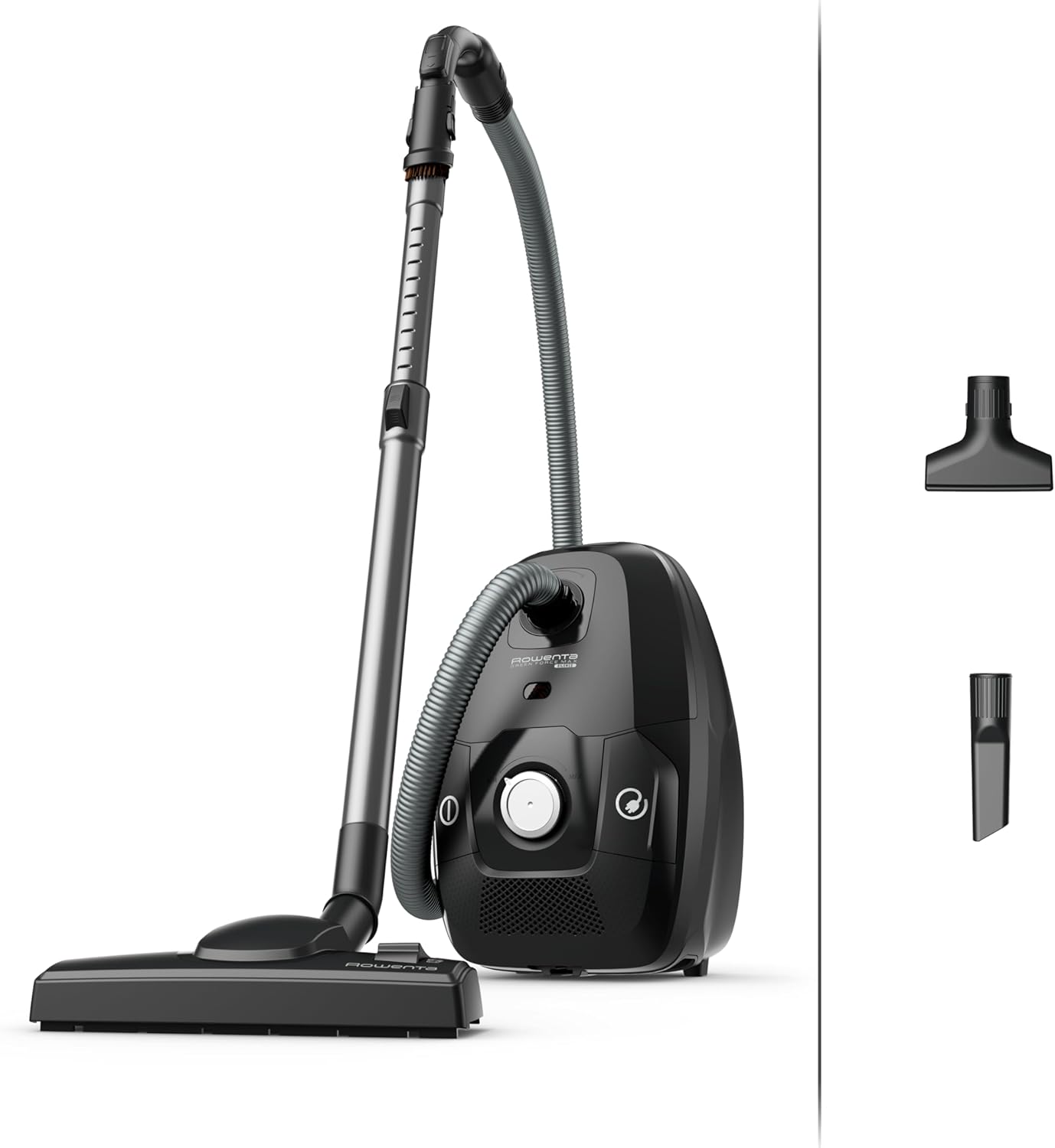 Rowenta Green Force Max Silence Bodenstaubsauger mit Beutel, 900 Watt, 4,5 L Staubbeutel, 99,98 Prozent HEPA-Filterung, 12 m Aktionsradius, kompaktes Design, inkl. Zubehör, Schwarz, RO6136