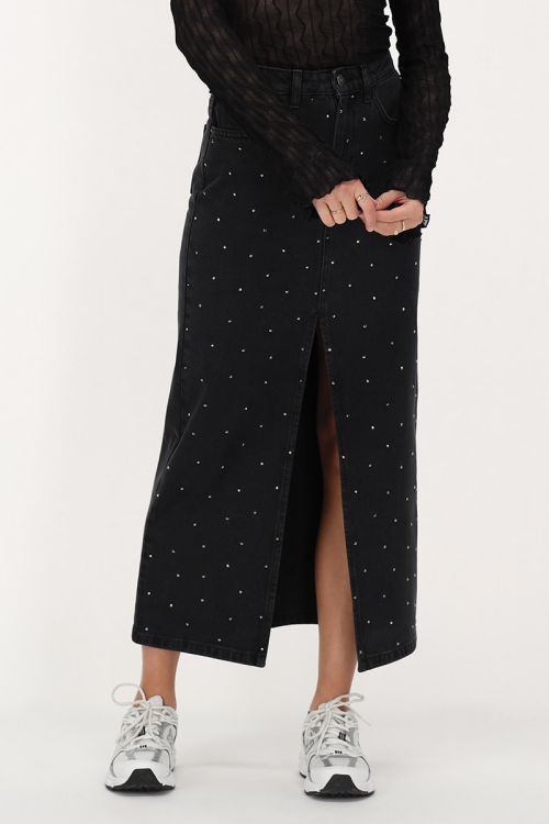 Zwarte denim midi rok met strass