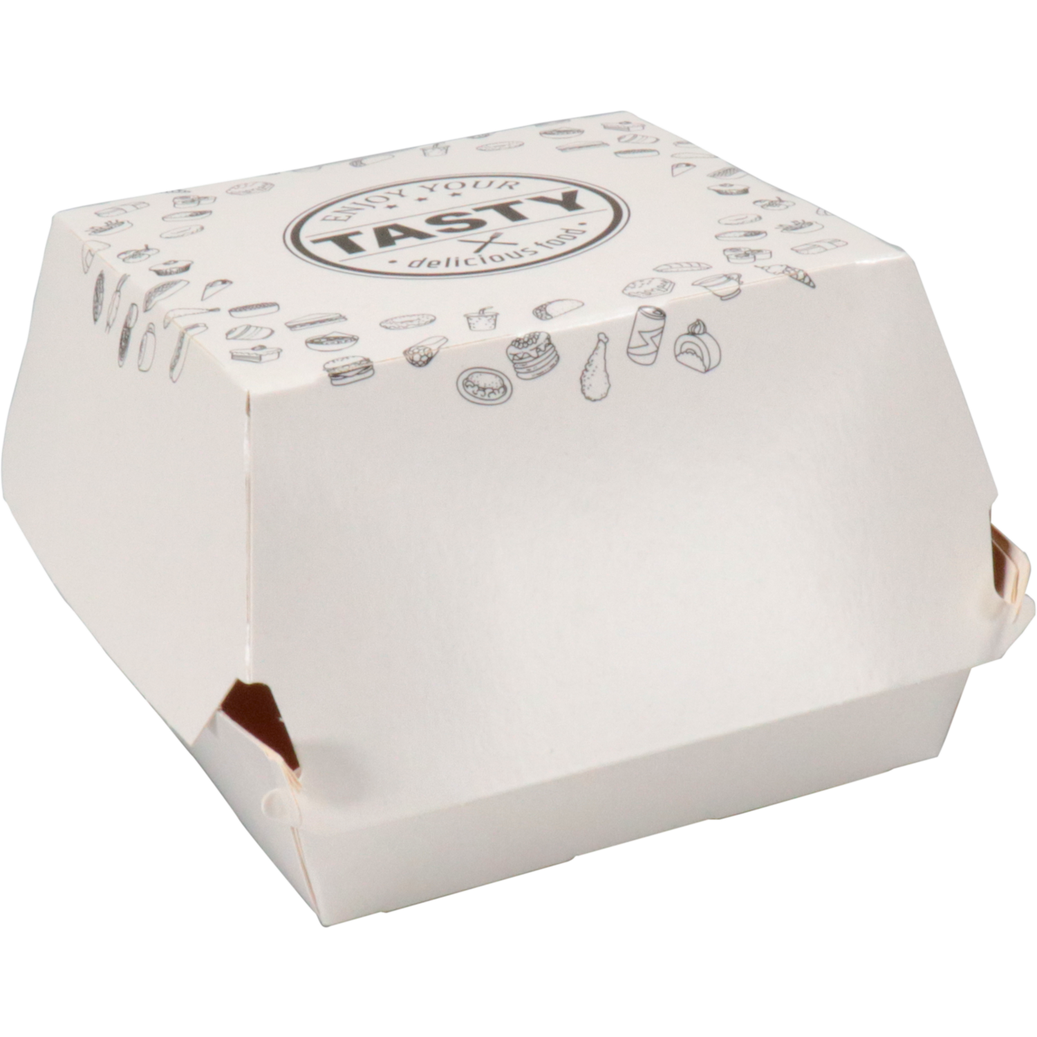 Bak, Karton + kleicoating, TASTY, hamburgerbak, 90x90x70mm, wit