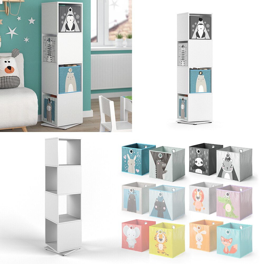 Vicco Drehregal Ordnerregal Standregal Weiß Bücherregal Büro Kinder-Faltboxen