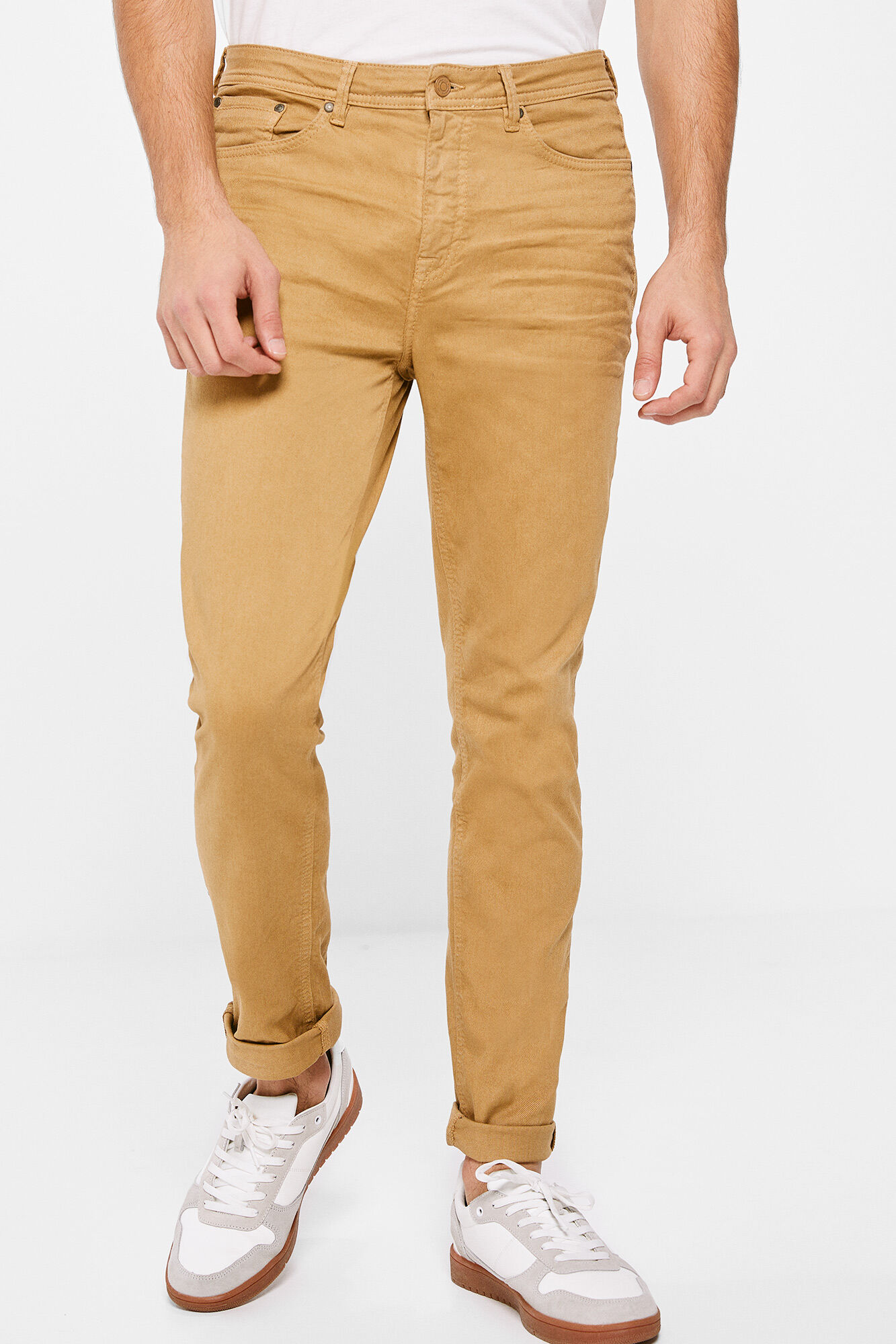 Calça skinny de cinco bolsos - bege médio