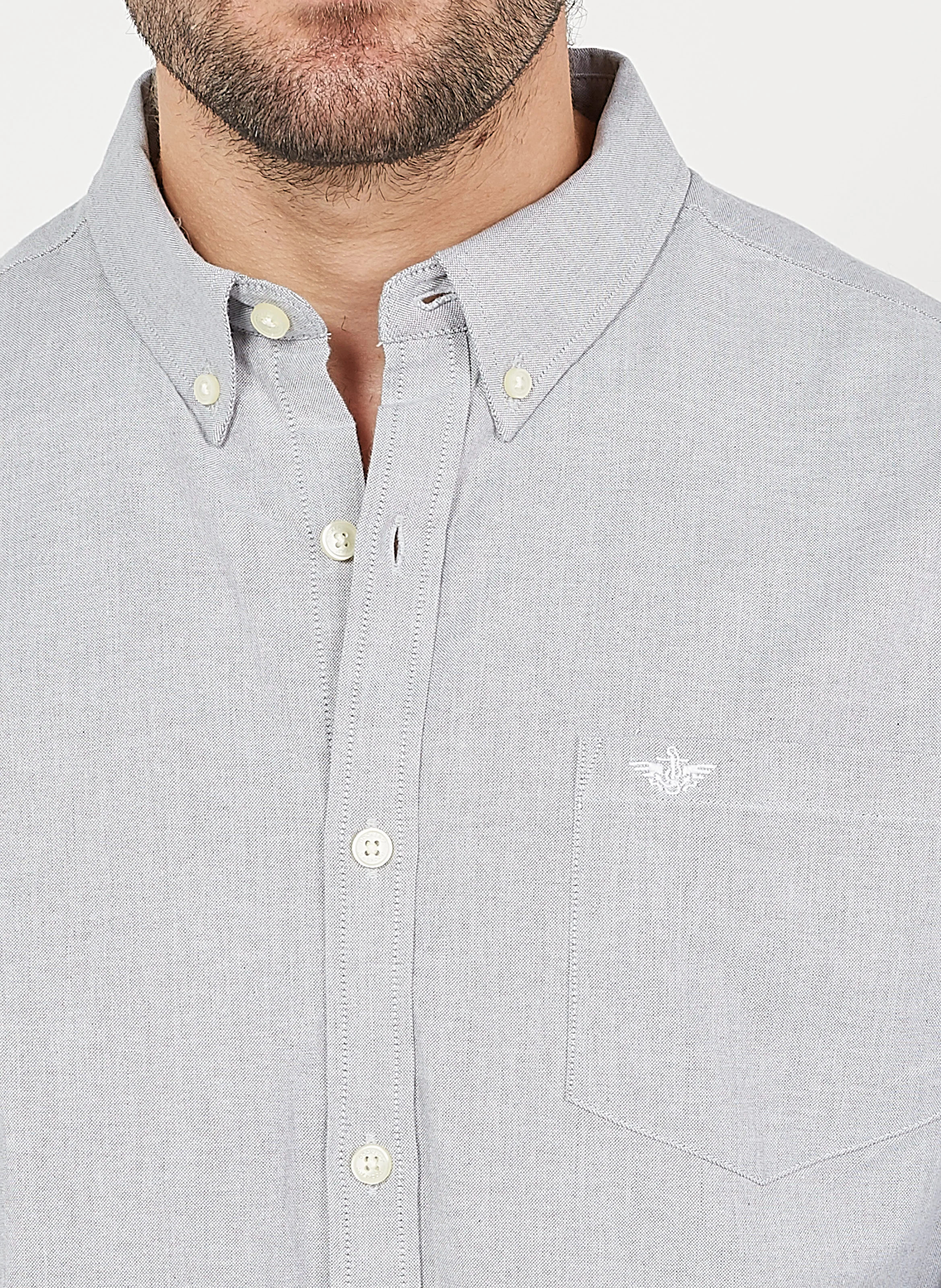 Chemise col américain regular fit en coton mélangé | Gris