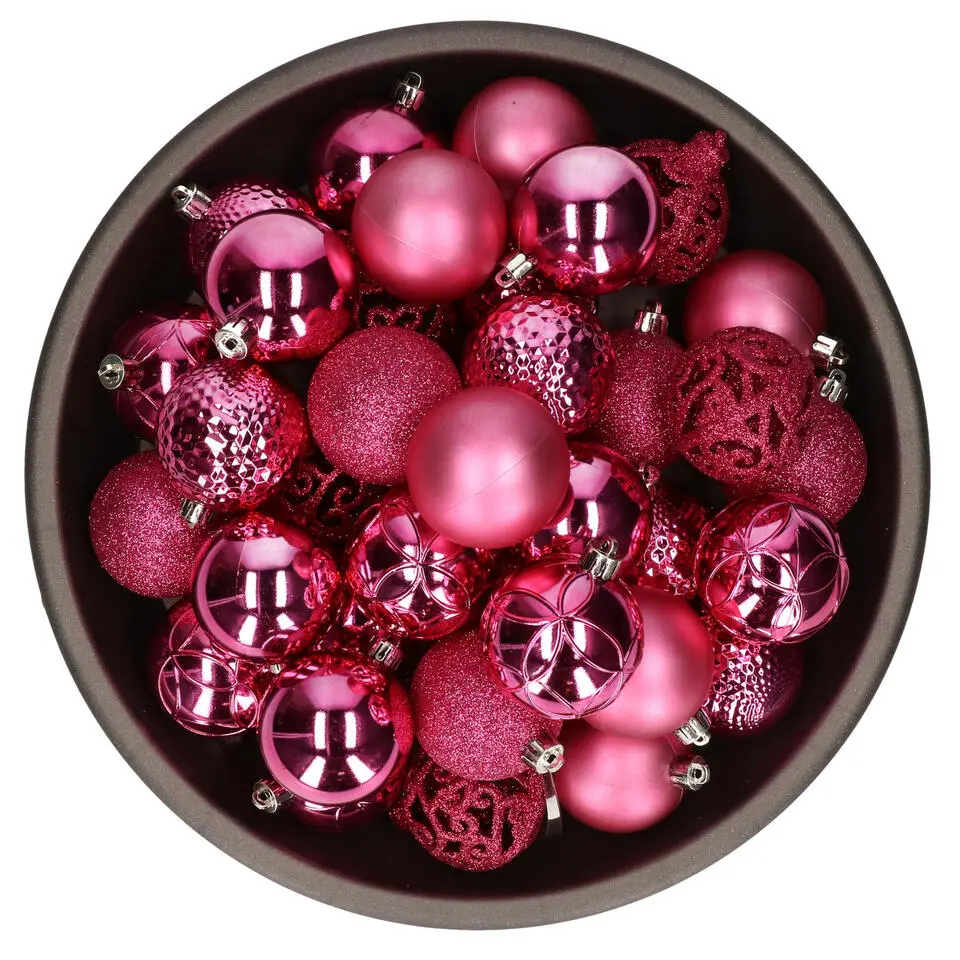 Bellatio Decorations kerstballen -37x -fuchsia -6 cm -kunststof