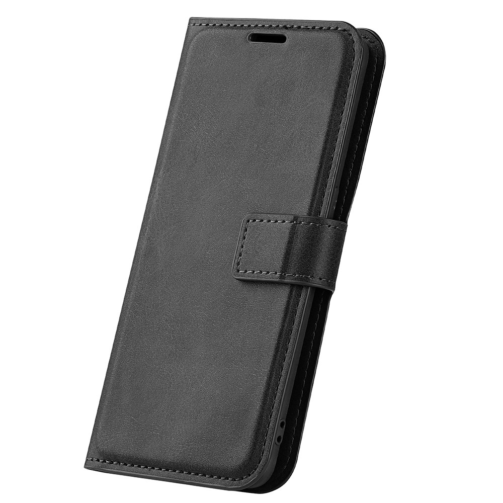 iPhone 14 Pro Max Vintage Leder Tasche Flip Cover - Schwarz