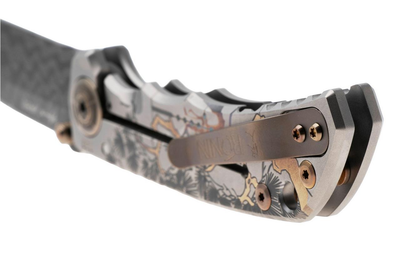 Spartan Blades Harsey Folder, Long Gunner Edition SF5CSDAMLONGGUN, Damascus, Ronin Tactics Titanium zakmes, Bill Harsey design