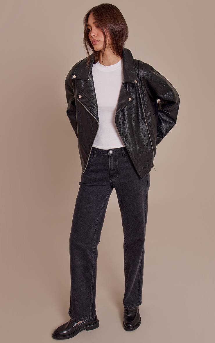 Noir Veste De Motard Oversize En Synthétique