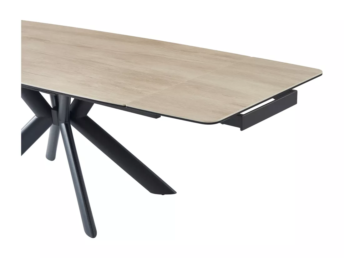 Table à manger extensible 6 à 10 personnes en céramique, verre trempé et métal - Naturel clair et Noir - LIOMINA de Maison Céphy