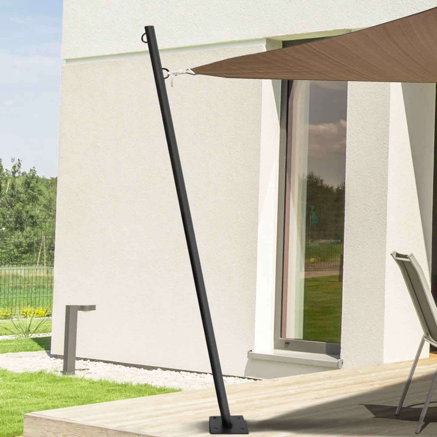 Lot de 2 mâts de fixation pour voile d'ombrage H.220 CM poteaux et bases acier