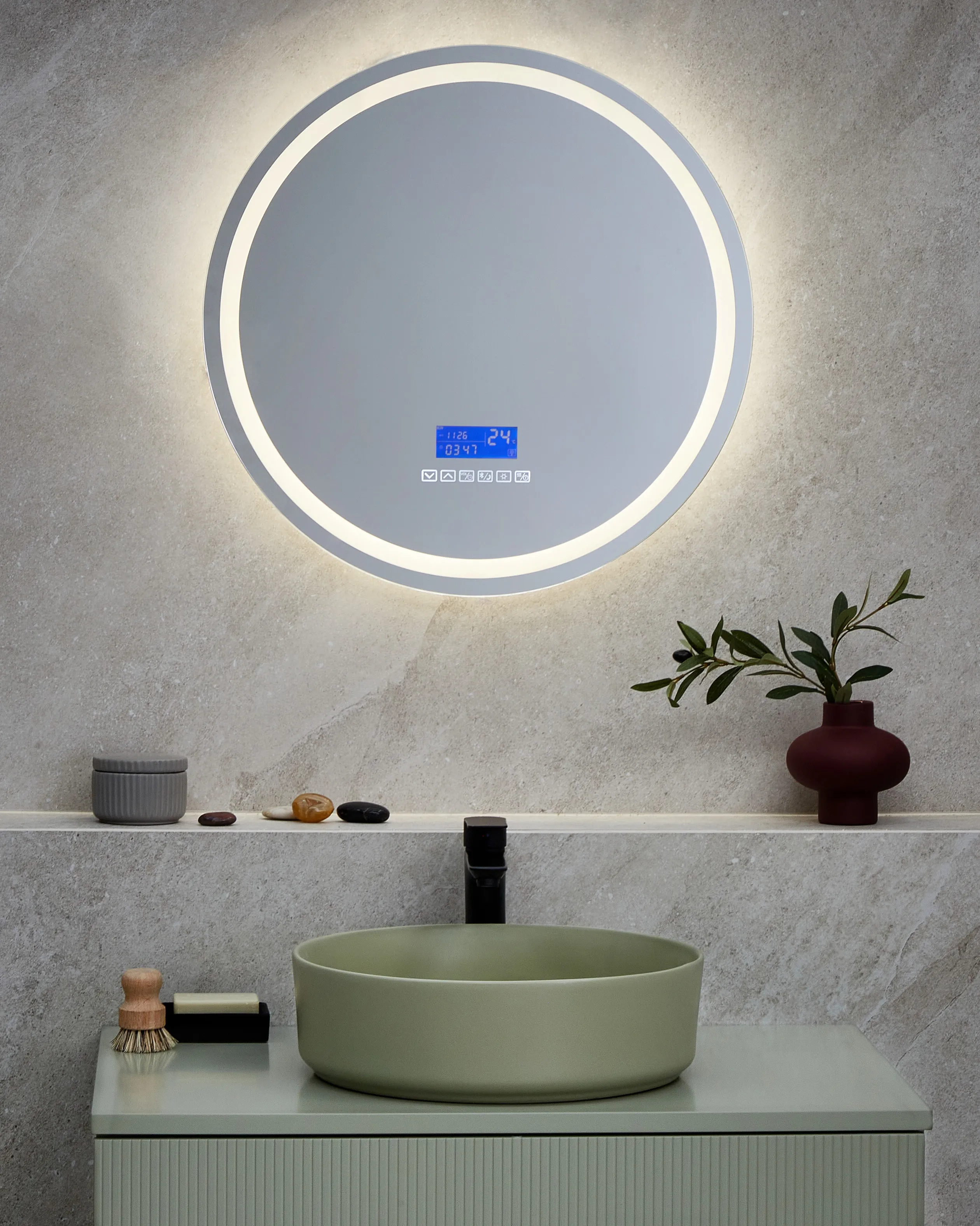 LED badkamerspiegel BROGNON 60 cm 60 cm met ingebouwde Bluetooth speaker Zilver