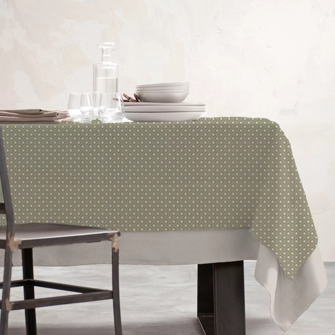 Nappe rectangulaire coton enduit (150 x 250 cm) Gloria Verte