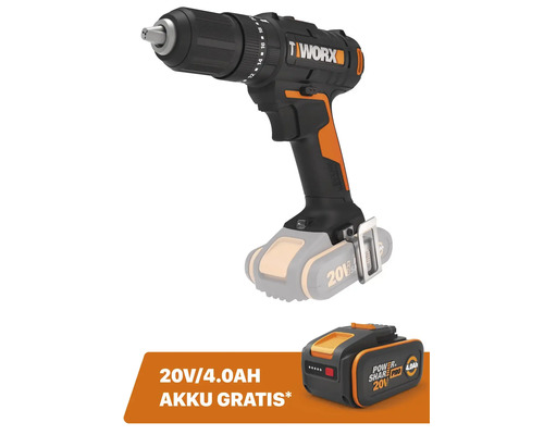 WORX 20V 50Nm snoerloze slagboormachine WX370.9 + GRATIS bonusartikel: 20V accu WA3644 (4,0Ah)