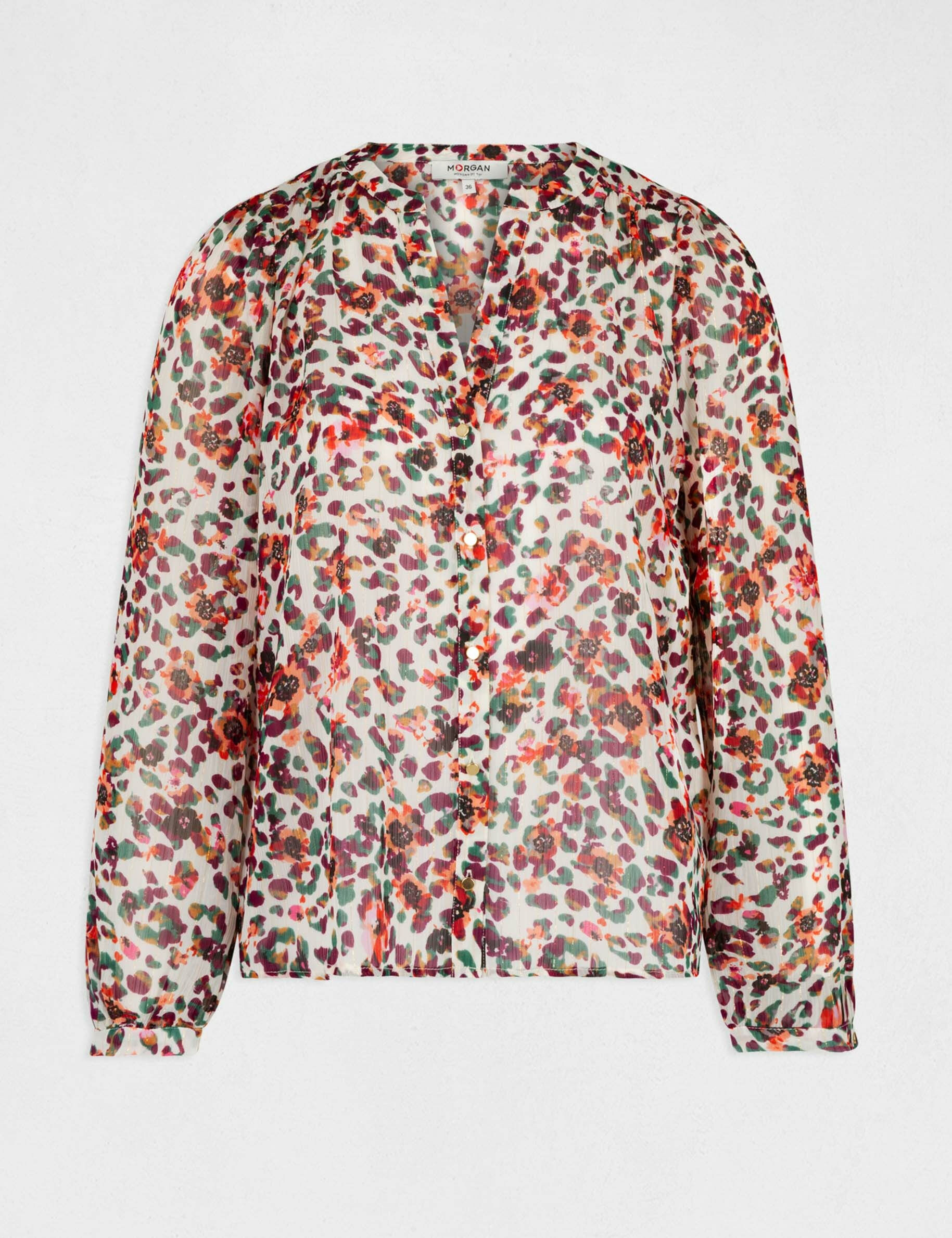 Chemise manches longues imprimé floral ecru femme - ecru