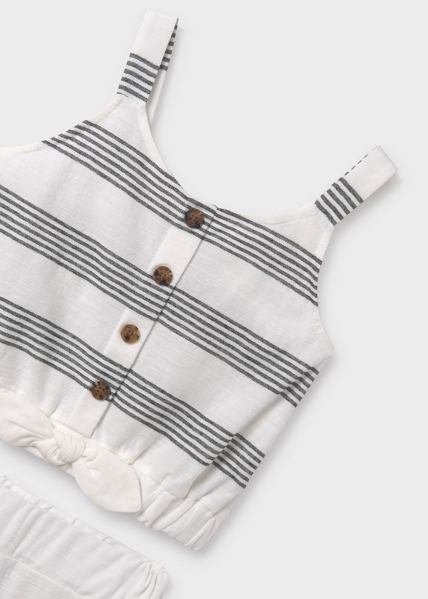 Conjunto de piqué listrado de 2 peças para meninas, cor terracota.