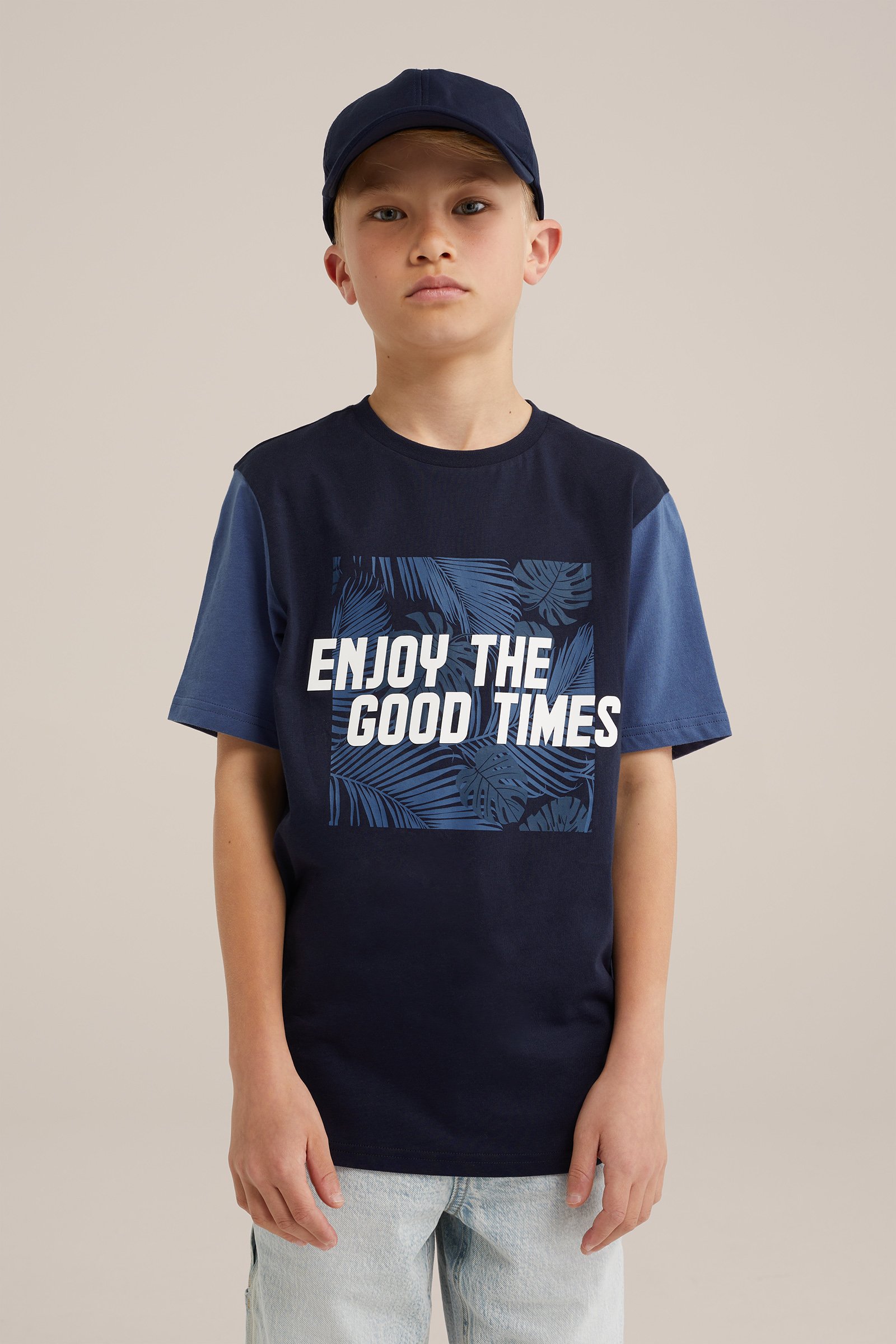 Jongens T-shirt met opdruk WE Fashion Marineblauw