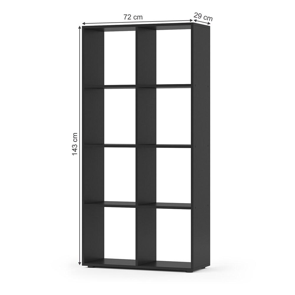 Vicco Raumteiler Scutum 8 Fächer Schwarz 140 x 72 cm - Regal Bücherregal Standregal Aktenregal Raumtrenner