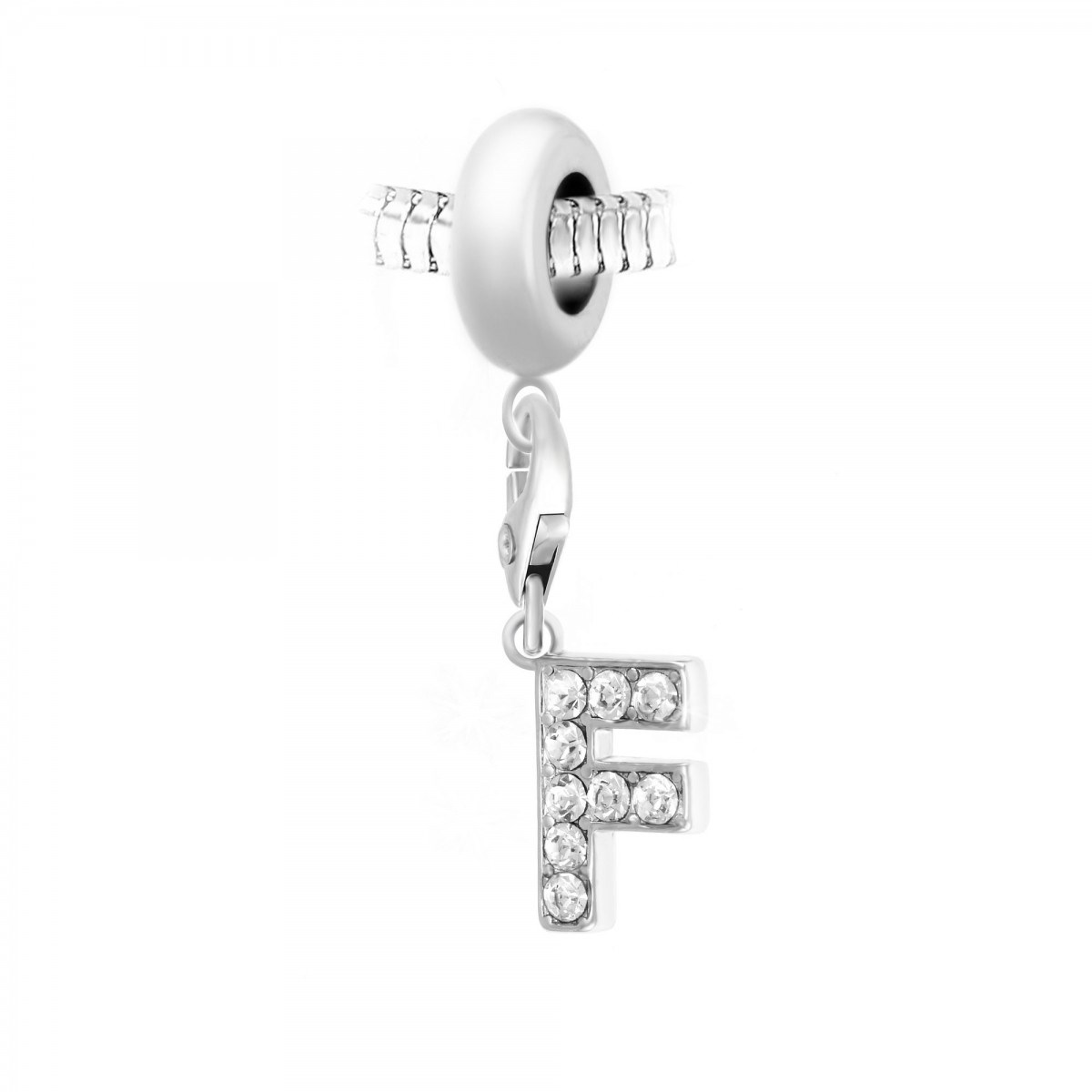 Charm perle SC Crystal en acier avec pendentif lettre F ornée de Cristaux scintillants