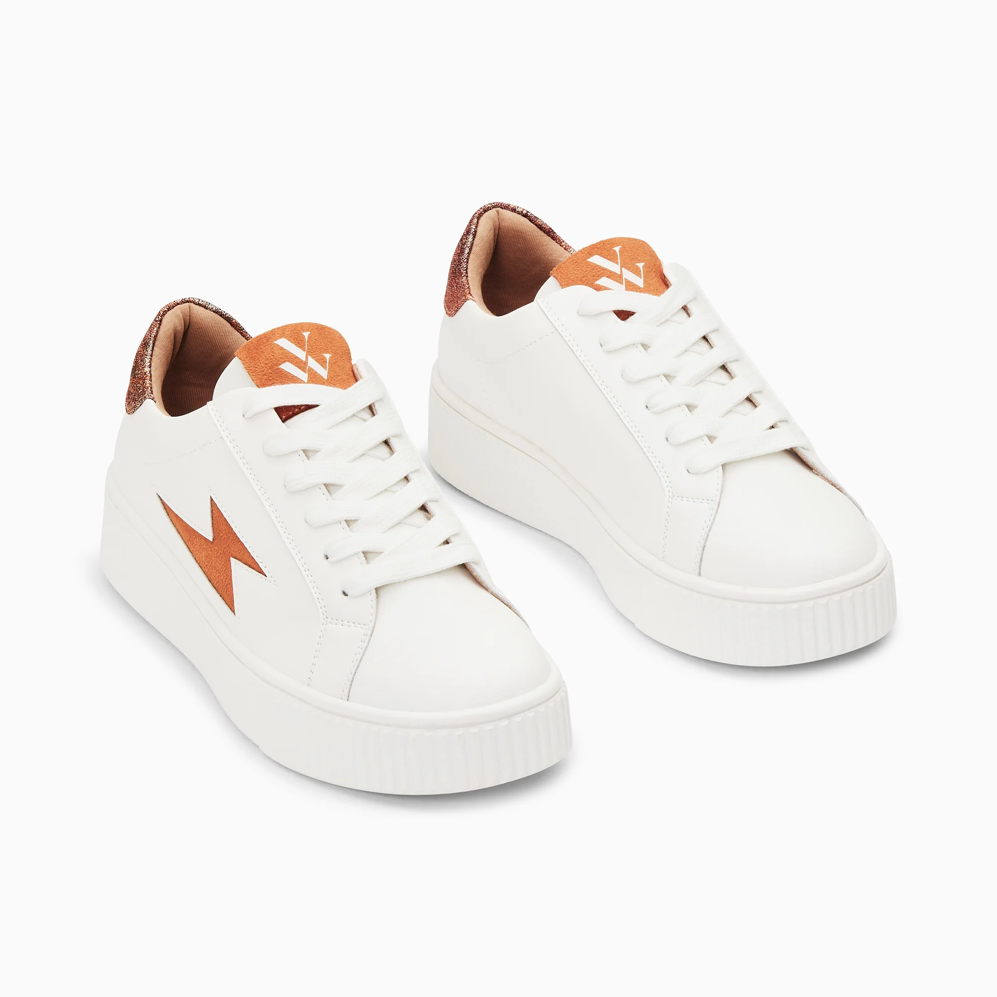 Sneakers-Baskets éclair Joy blanc et ocre à lacets