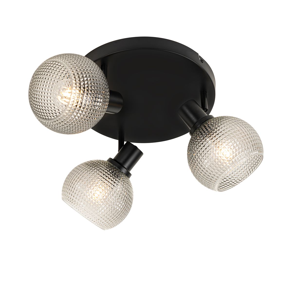 Design spot zwart met smoke glas 3-lichts rond - Chico