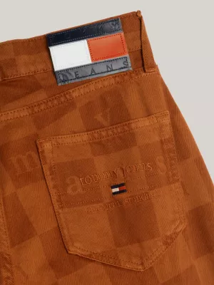 Calças jeans xadrez unissex com modelagem relaxada