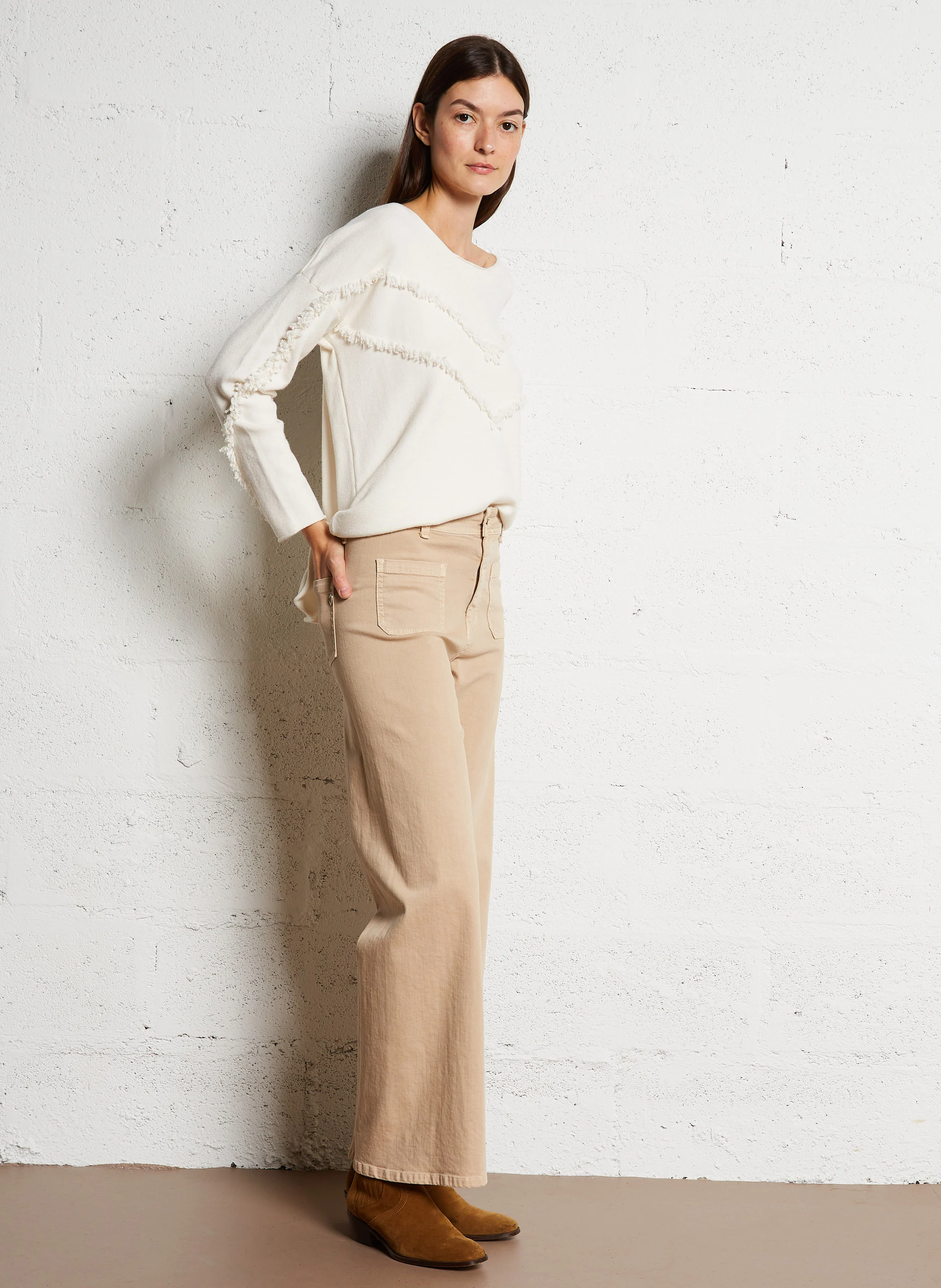 Jean large taille haute en coton | Blanc